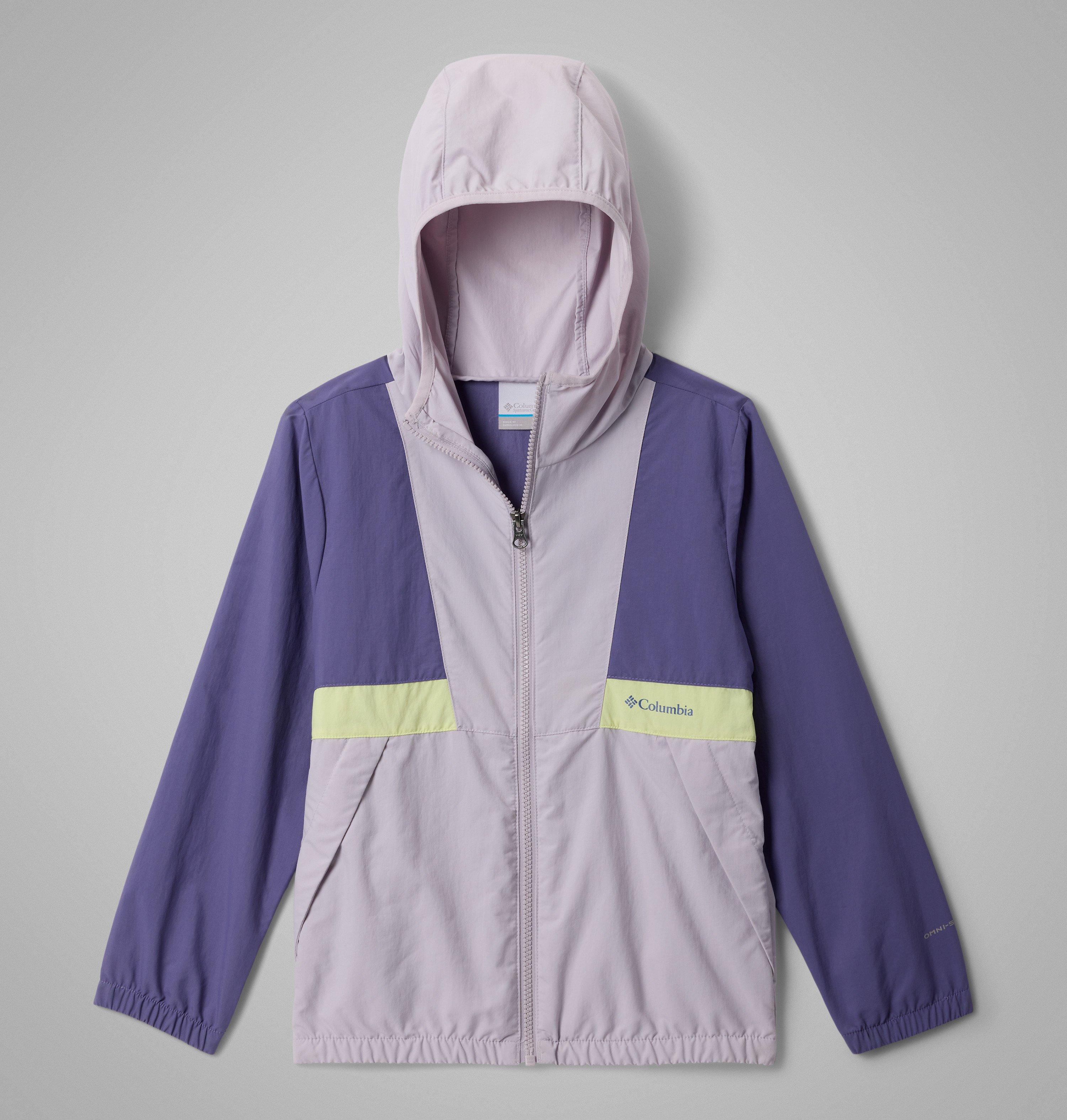Columbia Sportswear Men's Purple Columbia - Youth Spire Valley™ Hooded Windbreaker - Stormwatch, Lavender Pearl, Citron Haze Junior S Size (8 Years)