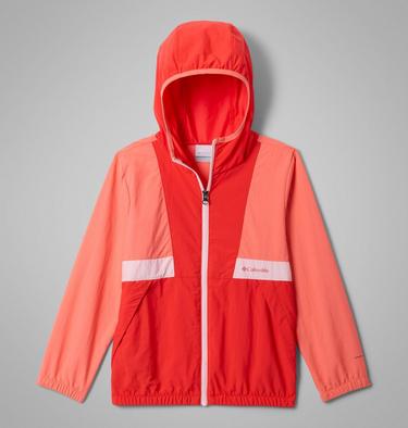 Boys' Spire Valley Hooded Windbreaker, Color: Hot Coral, Poppy Red, Satin Pink, image 7