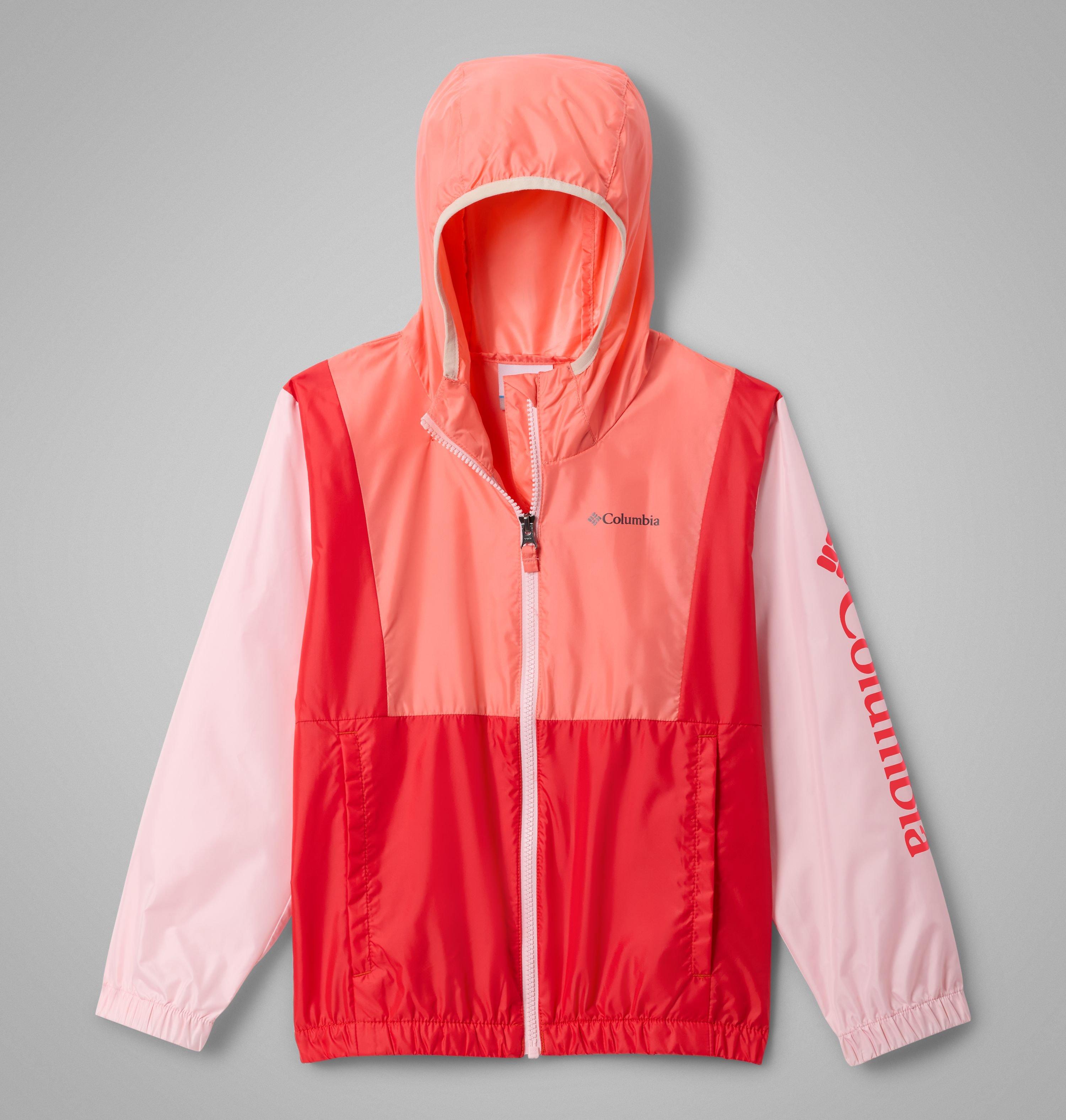Columbia Sportswear Girls Orange Columbia - ' Lily Basin™ Ii Hooded Windbreaker - Hot Coral, Satin Pink, Poppy Red M Size (10-12 Years) Kids