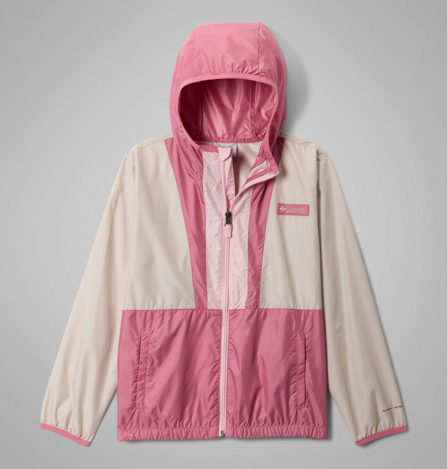 Детская куртка Columbia Back Bowl II Hooded Windbreaker, цвет: Серо-бежевый / Розовый — фото 1