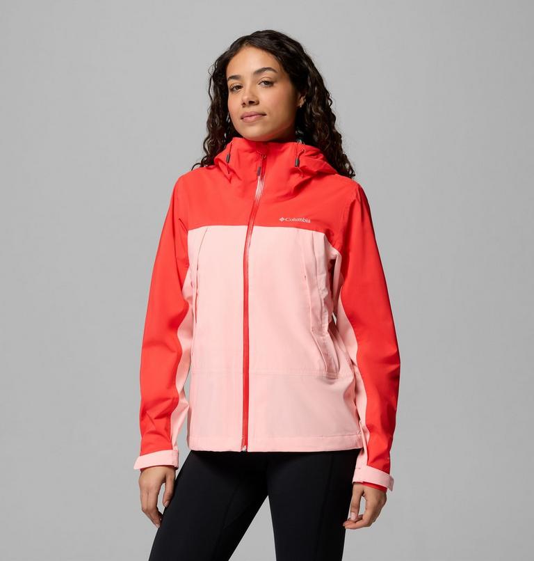 Women's Boulder Falls Waterproof Jacket, Color: Pink Sand, Poppy Red , image 4