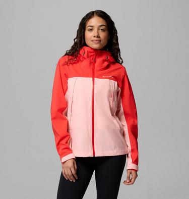 Women's Boulder Falls Waterproof Jacket, Color: Pink Sand, Poppy Red , image 5