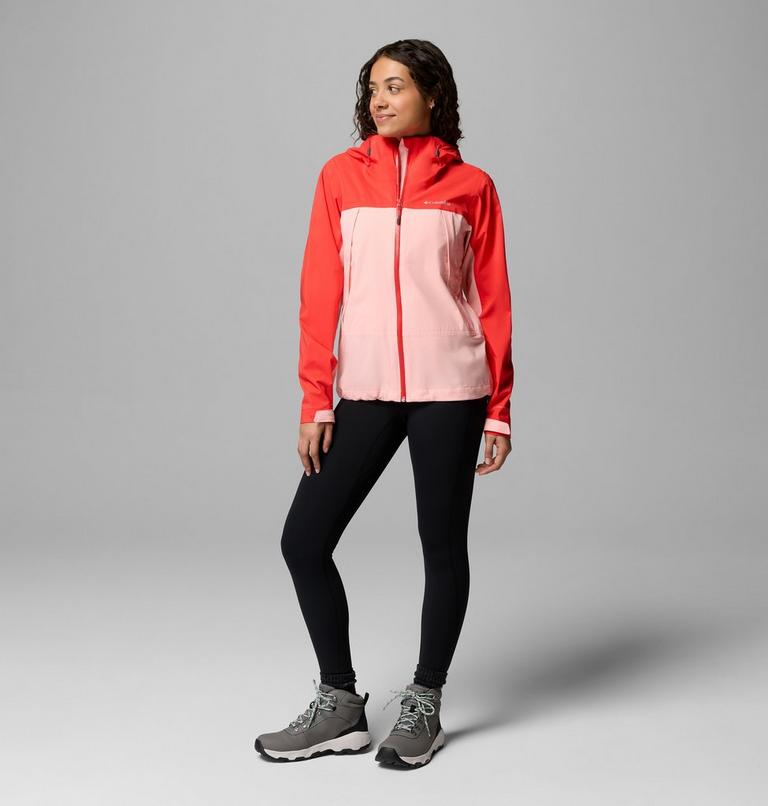 Women's Boulder Falls Waterproof Jacket, Color: Pink Sand, Poppy Red , image 2