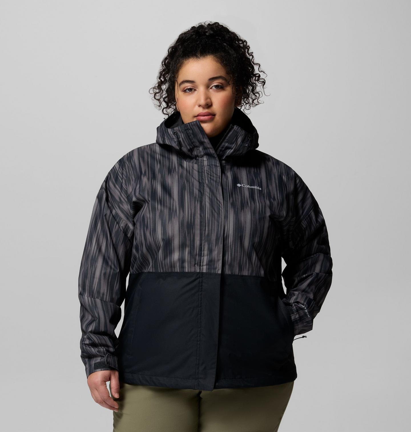 Женская куртка Columbia Hikebound Printed Rain Jacket - Plus Size, цвет: Чёрный — фото 1
