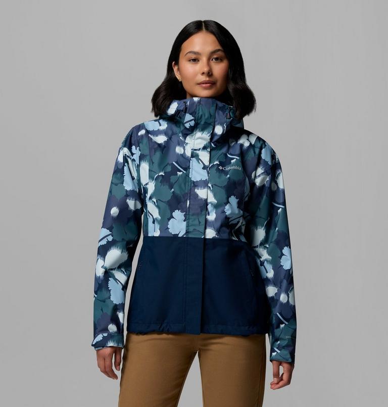 Women's Hikebound Printed Waterproof Jacket, Color: Collegiate Navy Ikatbloom, Coll Navy, image 1