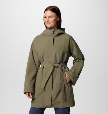 Women's Here And There III Waterproof Trench Jacket, Color: Stone Green, image 7