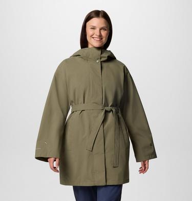 Women's Here And There III Waterproof Trench Jacket, Color: Stone Green, image 3