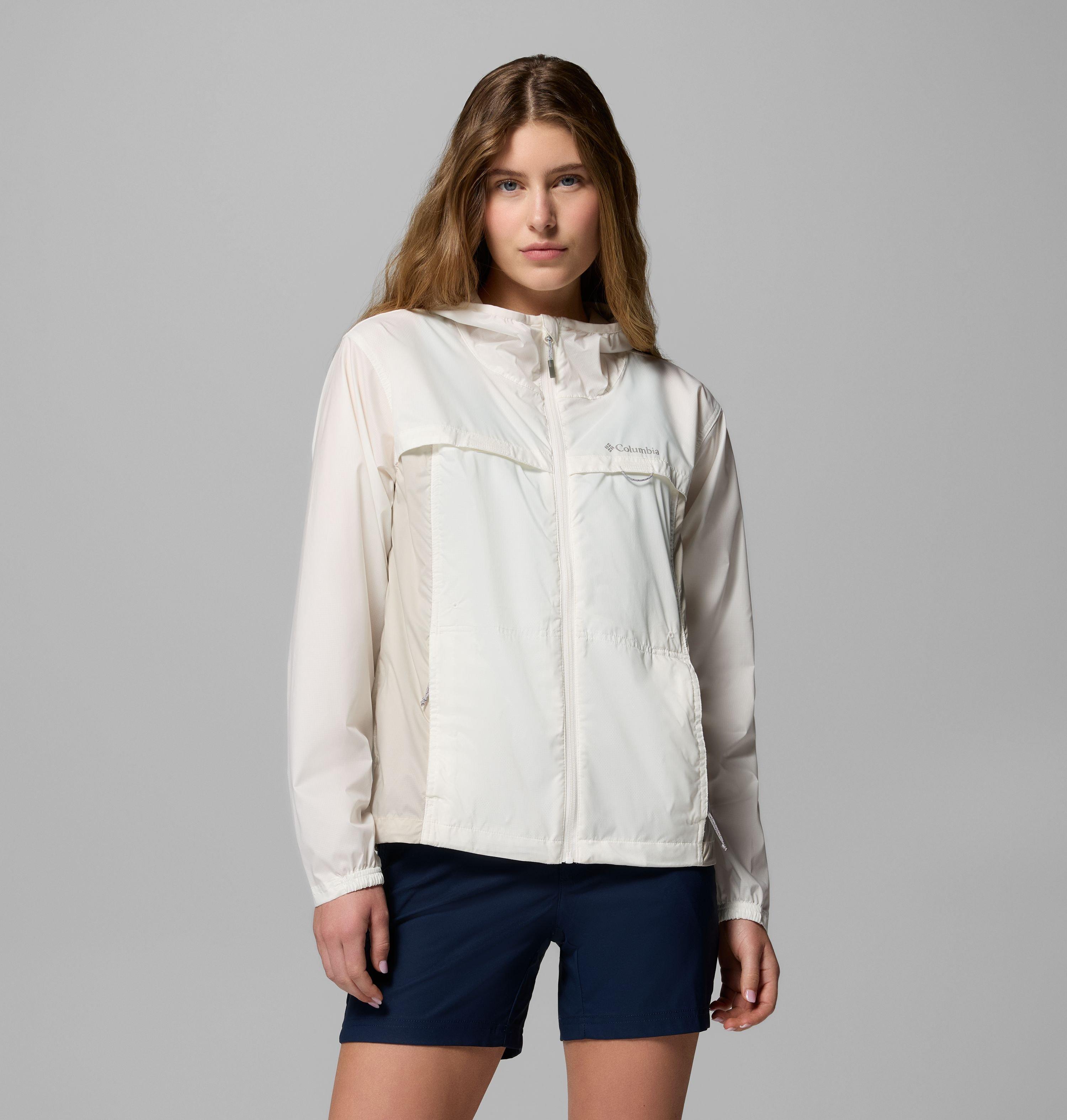 Columbia Sportswear Women's White Columbia - Crested Canyon™ Hooded Windbreaker - Sea Salt, Dark Stone Small