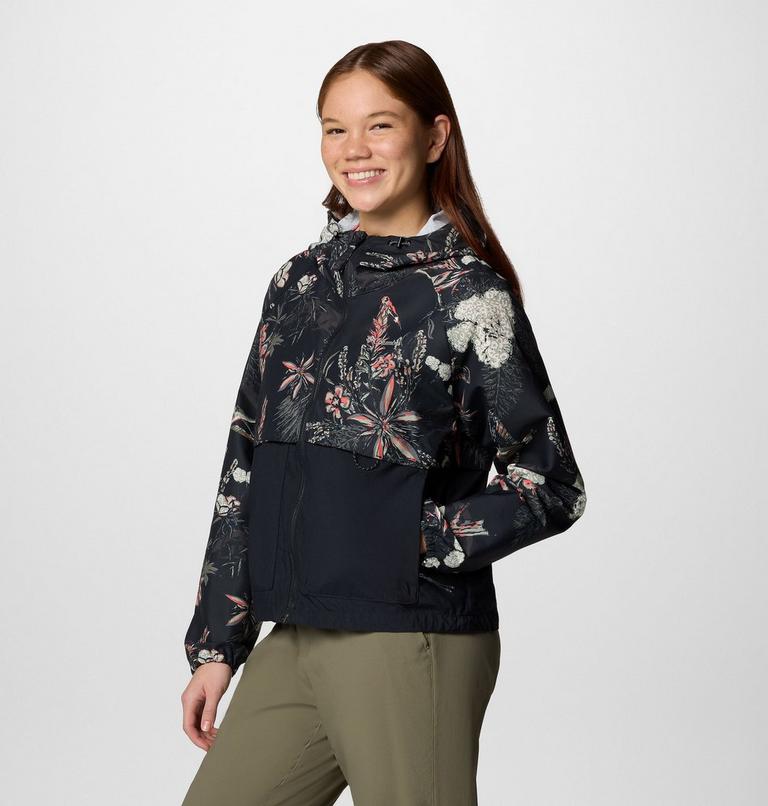 Women's Spire Valley Printed Windbreaker, Color: Black Outbacked, Black, image 3