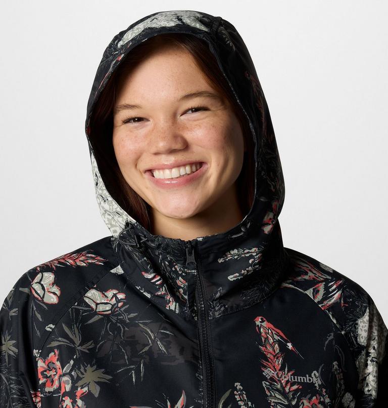 Women's Spire Valley Printed Windbreaker, Color: Black Outbacked, Black, image 4