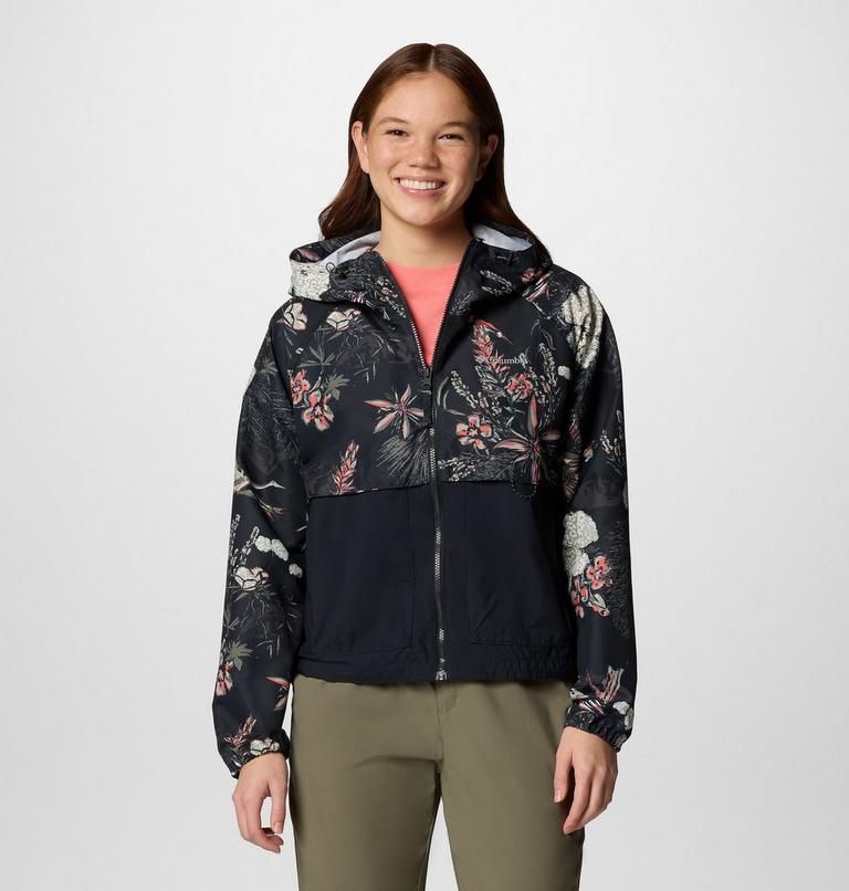 Women's Spire Valley Printed Windbreaker, Color: Black Outbacked, Black, image 1