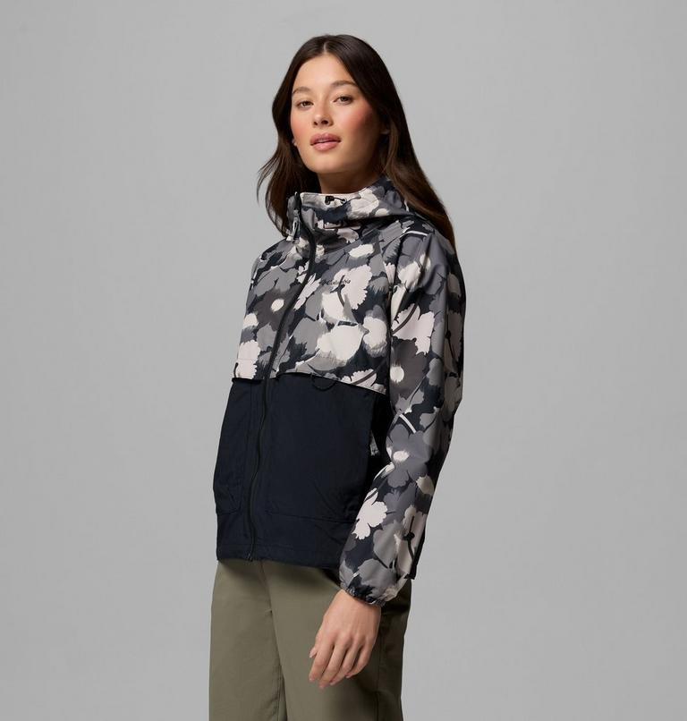 Women's Spire Valley Printed Windbreaker, Color: Black Ikatbloom Print, Black, image 4