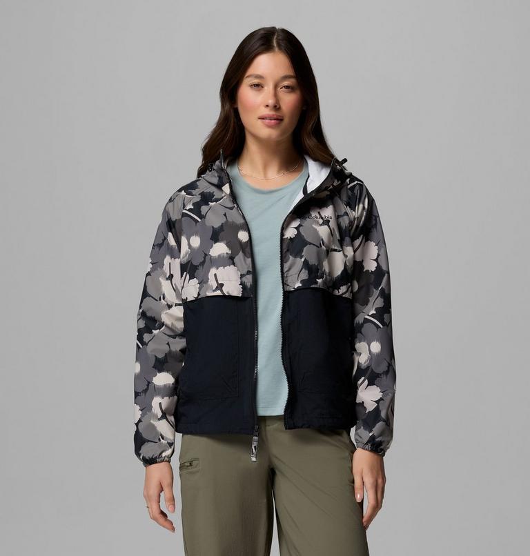 Women's Spire Valley Printed Windbreaker, Color: Black Ikatbloom Print, Black, image 5