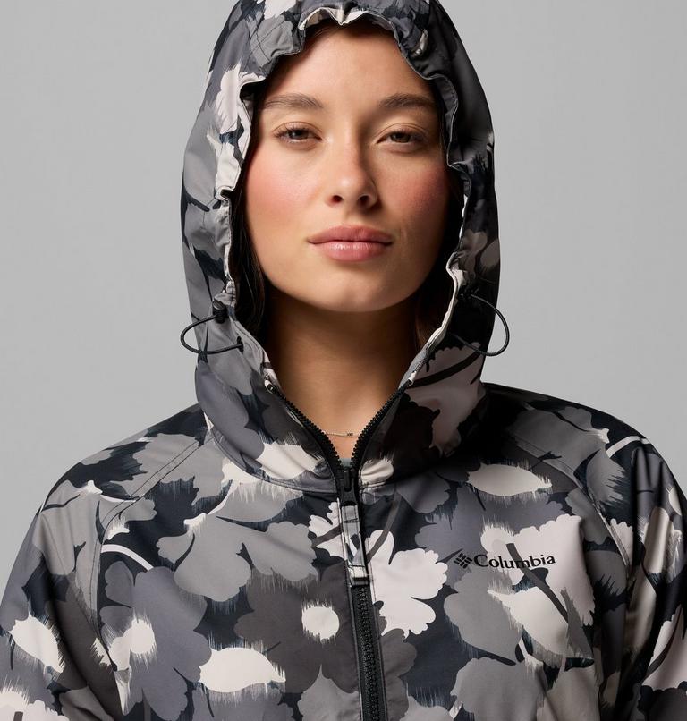 Women's Spire Valley Printed Windbreaker, Color: Black Ikatbloom Print, Black, image 6