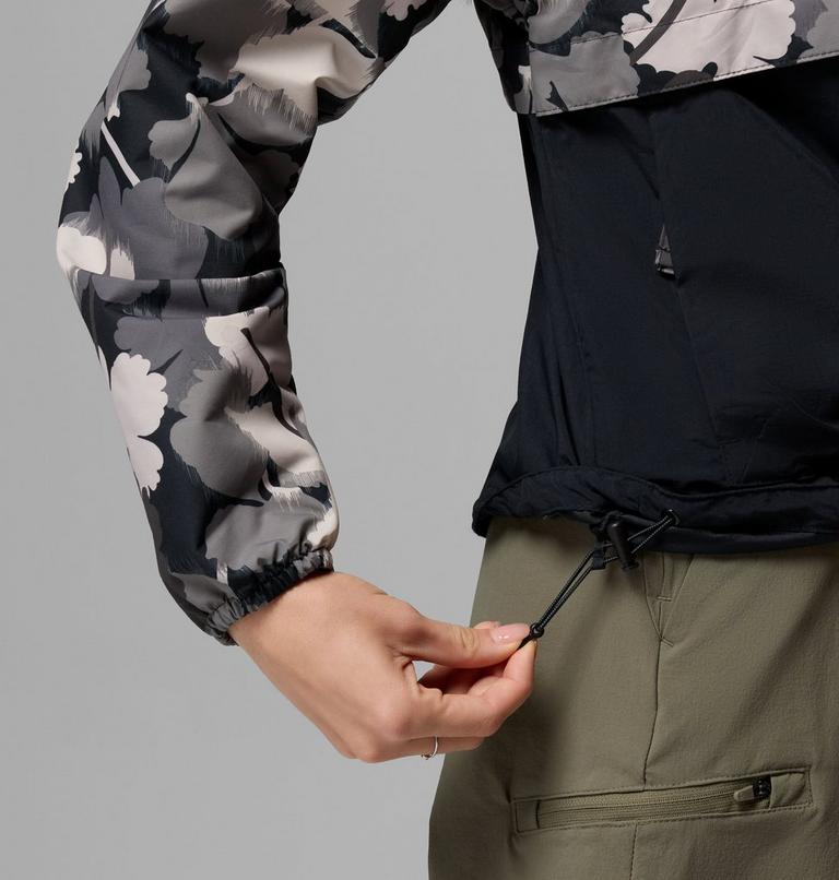 Women's Spire Valley Printed Windbreaker, Color: Black Ikatbloom Print, Black, image 7