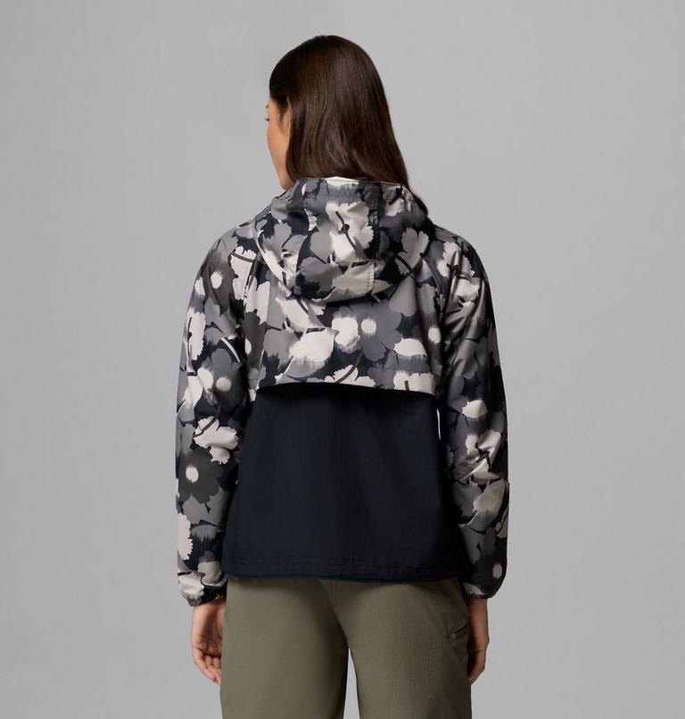 Women's Spire Valley Printed Windbreaker, Color: Black Ikatbloom Print, Black, image 3