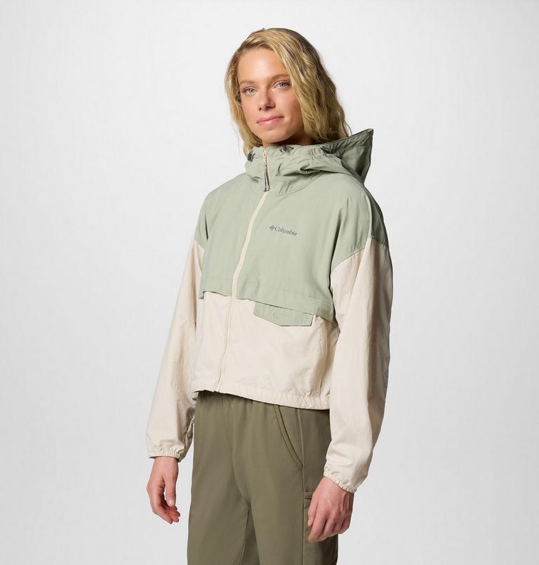 Women's Spire Valley Cropped Hooded Windbreaker, Color: Safari, Dark Stone, image 3