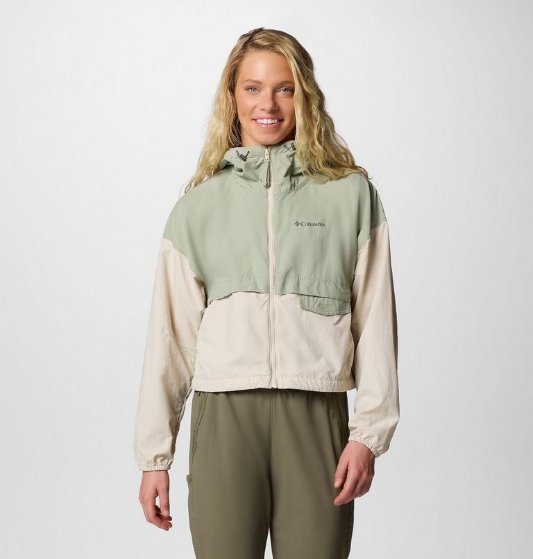 Women's Spire Valley Cropped Hooded Windbreaker, Color: Safari, Dark Stone, image 1