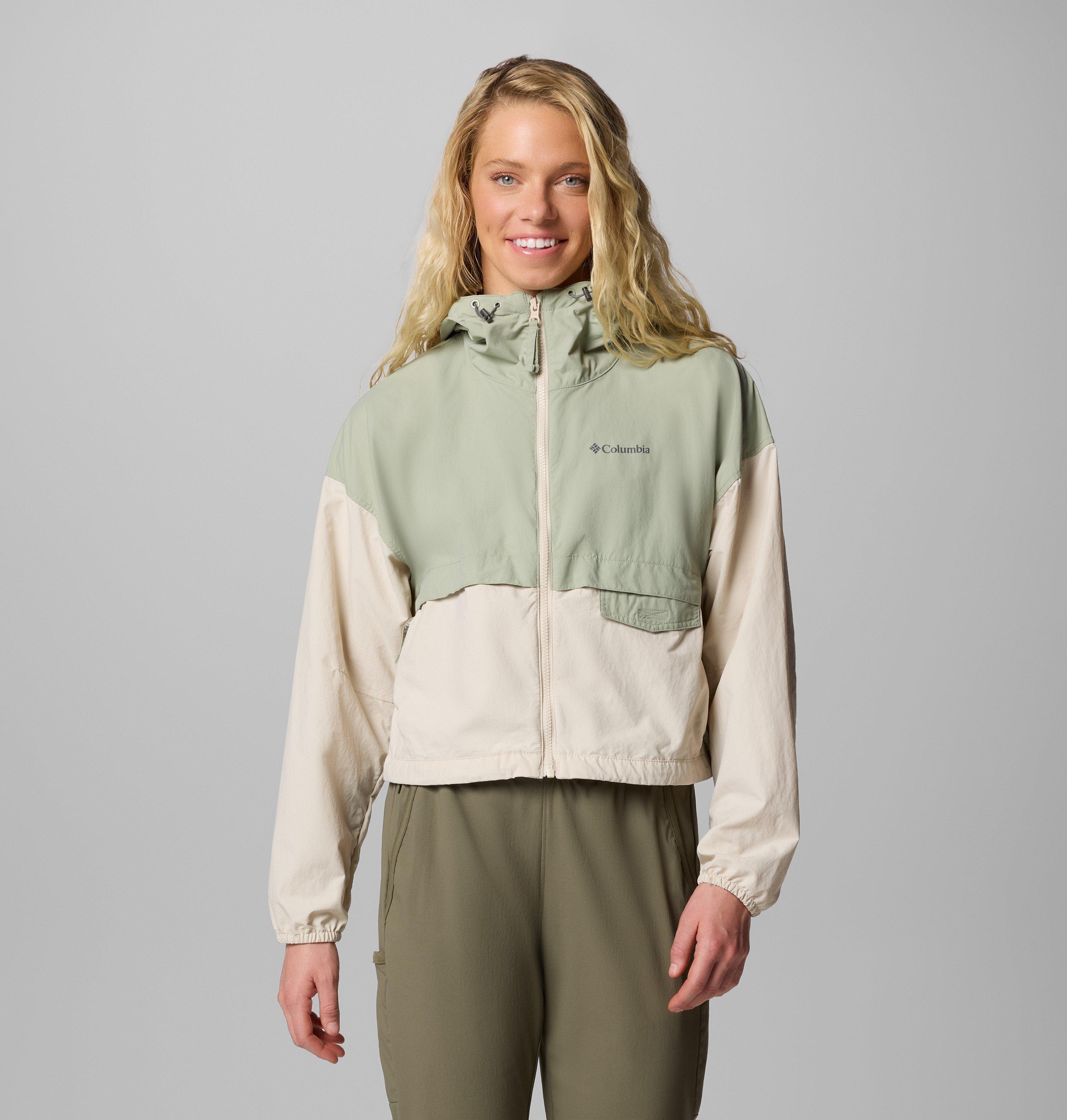 Columbia Sportswear Women's Green Columbia - Spire Valley™ Cropped Hooded Windbreaker - Safari, Dark Stone Large