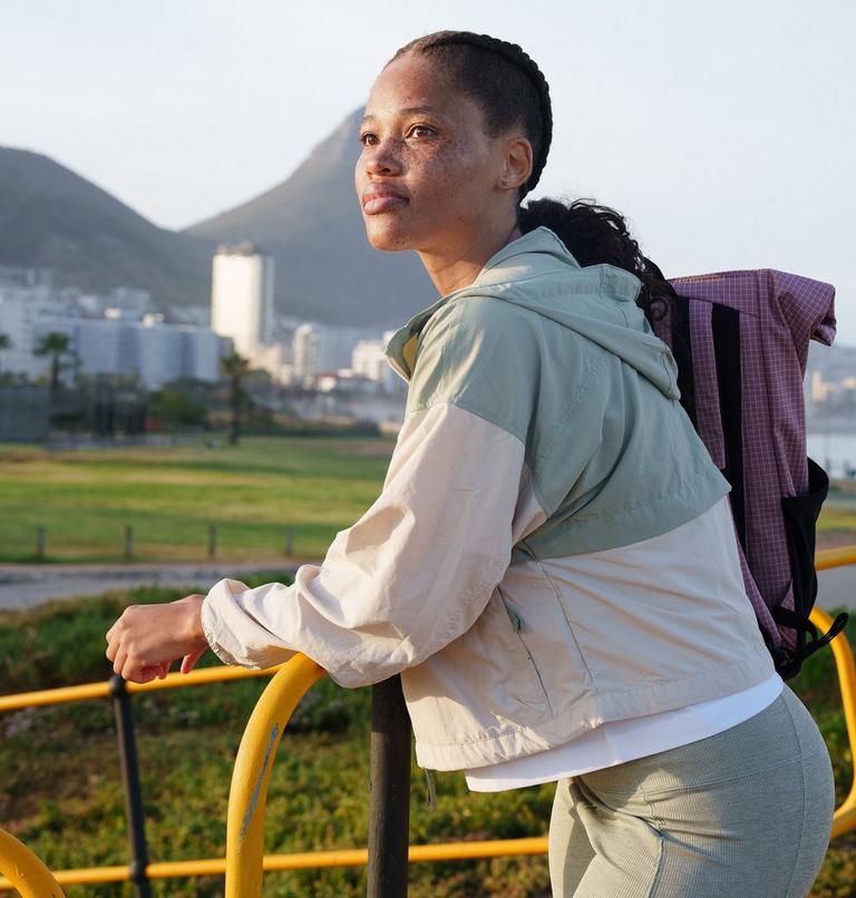 Women's Spire Valley Cropped Hooded Windbreaker, Color: Safari, Dark Stone, image 8