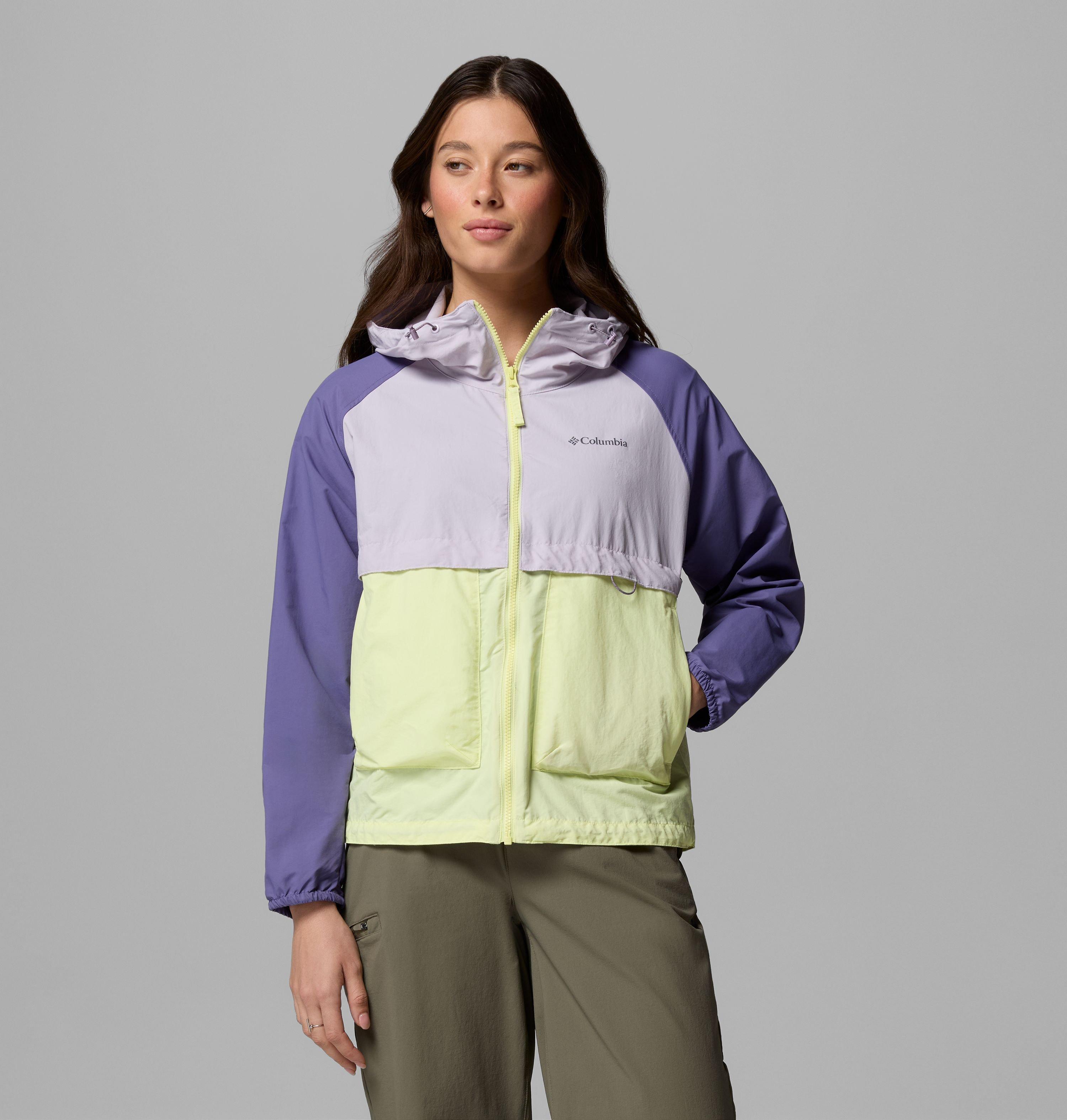 Columbia Sportswear Women's Yellow Columbia - Spire Valley™ Hooded Windbreaker - Citron Haze, Lavender Pearl, Stormwatch Extra Small