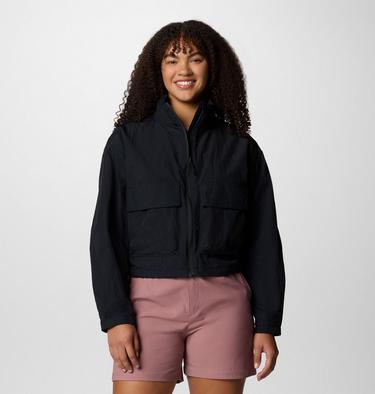 Women's Paracutie Cropped Cargo Windbreaker, Color: Black, image 3