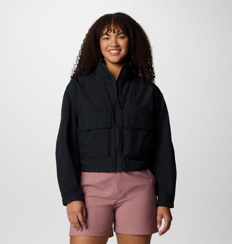 Women's Paracutie Cropped Cargo Windbreaker, Color: Black, image 1