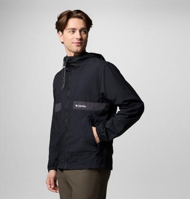 Men's Spire Valley Hooded Windbreaker, Color: Black, Shark, image 4