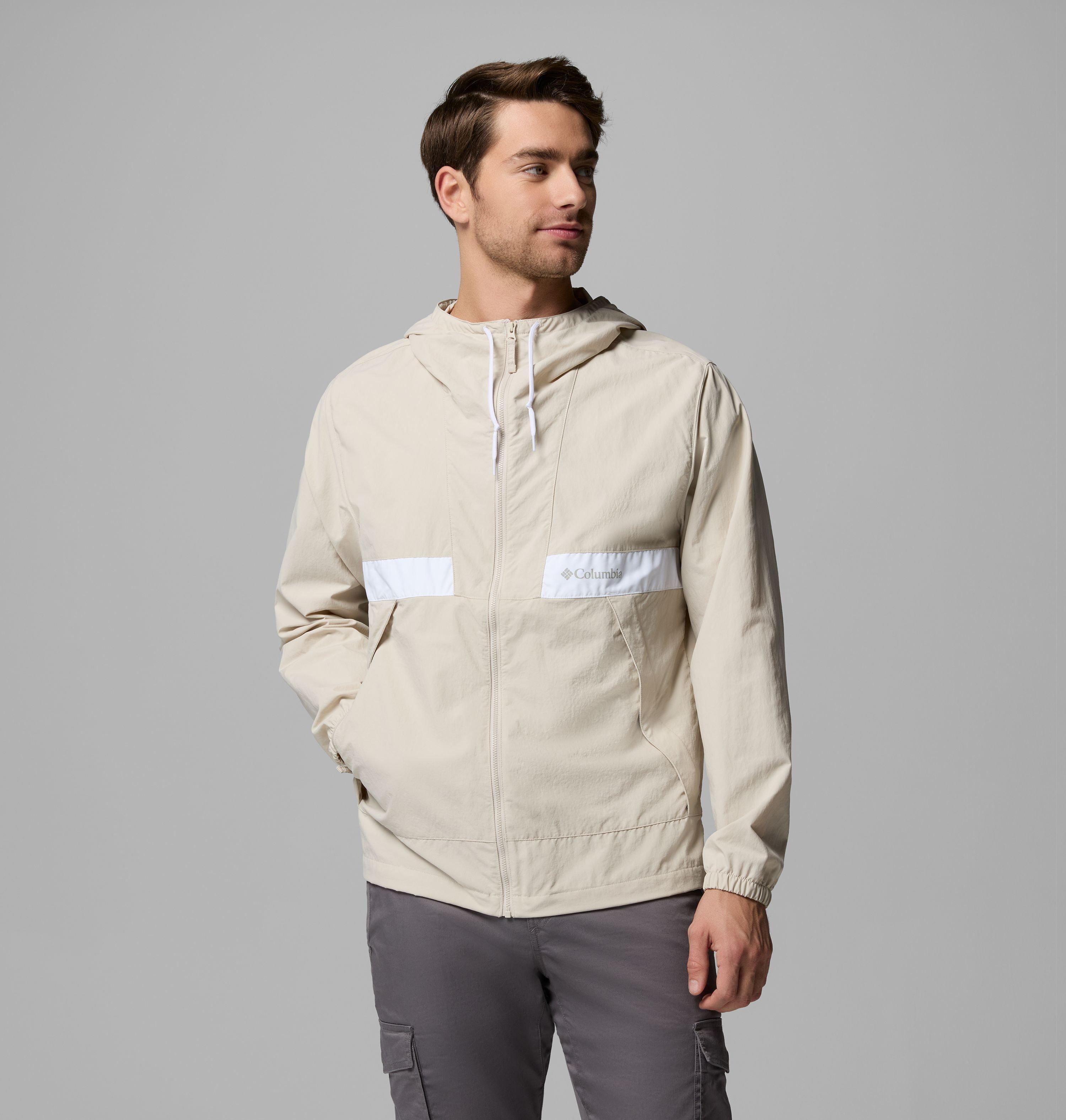 Columbia Sportswear Men's Brown Columbia - Spire Valley™ Hooded Windbreaker - Dark Stone, White Small