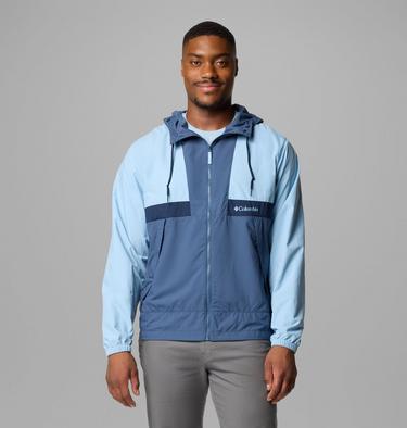 Men's Spire Valley Hooded Windbreaker, Color: Ripple Blue, Dark Mountain, Coll Navy, image 5