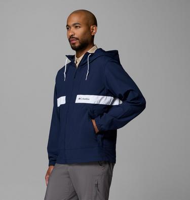 Men's Spire Valley Hooded Windbreaker, Color: Collegiate Navy, White, image 4
