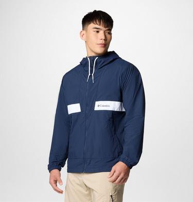 Men's Spire Valley Hooded Windbreaker, Color: Collegiate Navy, White, image 4