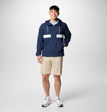 Men's Spire Valley Hooded Windbreaker, Color: Collegiate Navy, White, image 2