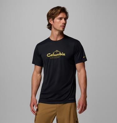 Men's Zero Rules Light Graphic Technical T-Shirt, Color: Black, Scripted Peaks, image 1