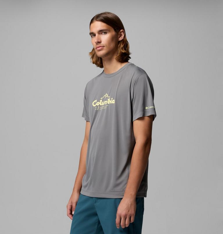 Men's Zero Rules Light Graphic Technical T-Shirt, Color: City Grey, Scripted Peaks, image 4