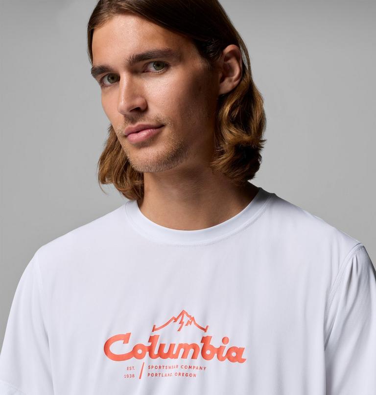 Zero Rules Light SS Graphic Crew, Color: White, Scripted Peaks, image 5