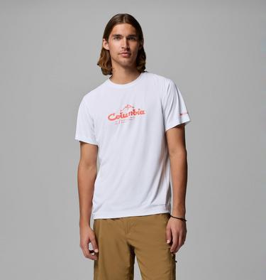 Men's Zero Rules Light Graphic Technical T-Shirt, Color: White, Scripted Peaks, image 1