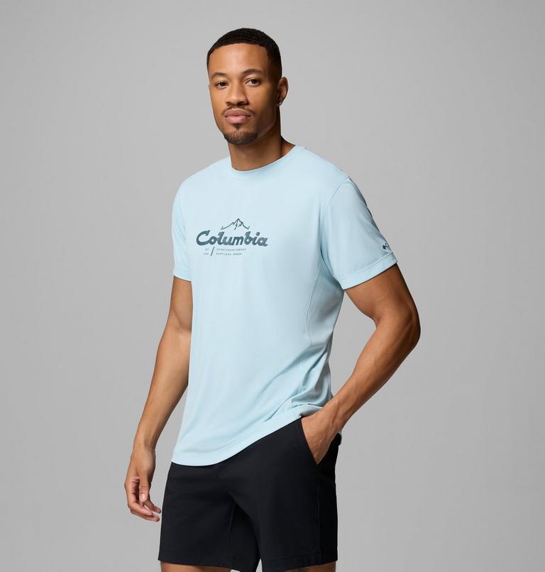 Men's Zero Rules Light Graphic Technical T-Shirt, Color: Marine Light, Scripted Peaks, image 4