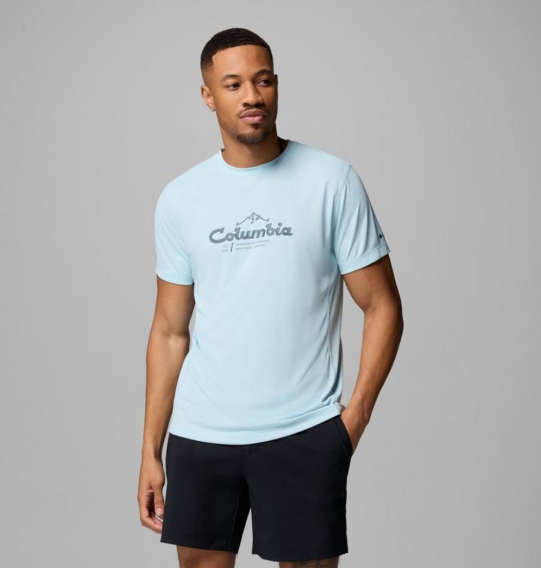 Men's Zero Rules Light Graphic Technical T-Shirt, Color: Marine Light, Scripted Peaks, image 1