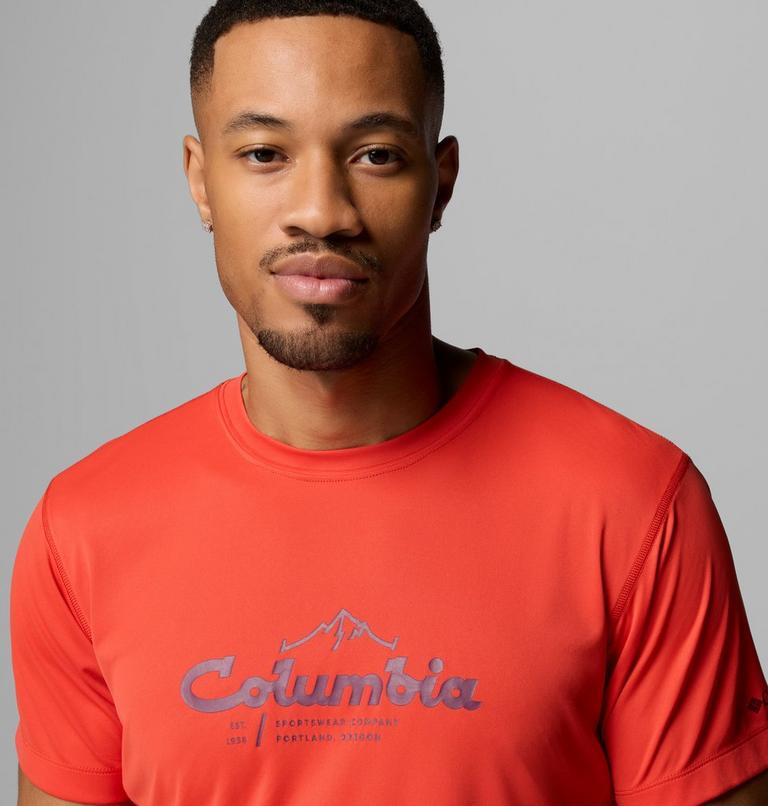 Men's Zero Rules Light Graphic Technical T-Shirt, Color: Super Sonic, Scripted Peaks, image 5