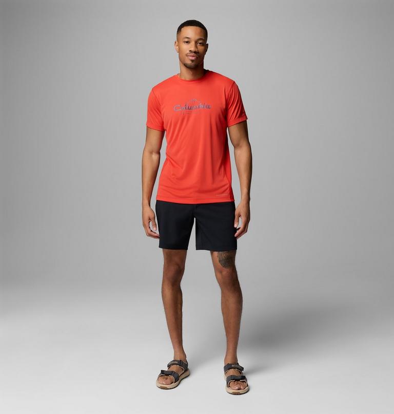 Men's Zero Rules Light Graphic Technical T-Shirt, Color: Super Sonic, Scripted Peaks, image 2