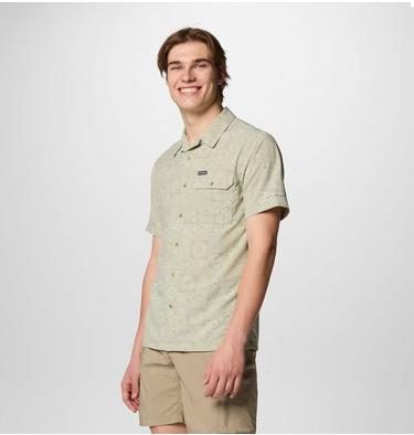 Men's Tech Trail Utility Printed Woven Short Sleeve Shirt, Color: Safari Blazing Trails, image 3