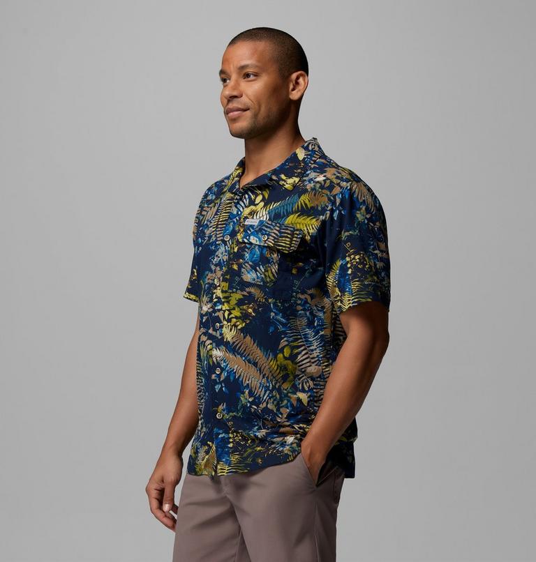 Chemise Fonctionnelle Tiss&eacute;e &agrave; Imprim&eacute; Manches Courtes Tech Trail Homme, Color: Mountain Blue, Geofern Greenscape, image 4