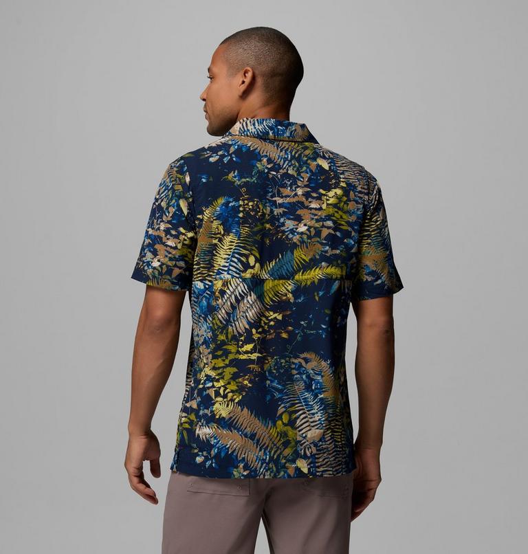 Chemise Fonctionnelle Tiss&eacute;e &agrave; Imprim&eacute; Manches Courtes Tech Trail Homme, Color: Mountain Blue, Geofern Greenscape, image 3