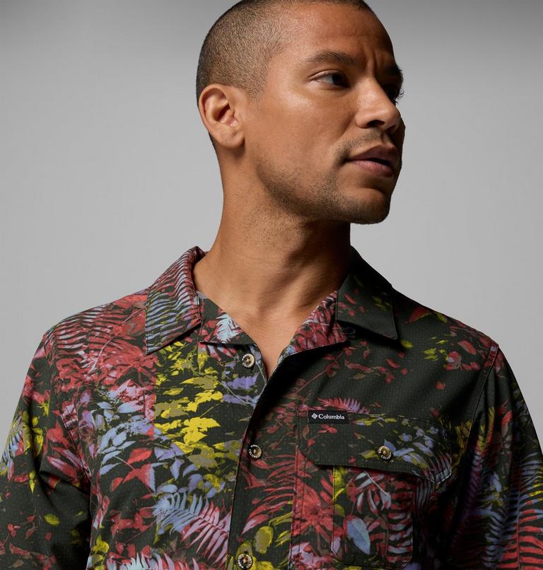 Chemise Fonctionnelle Tiss&eacute;e &agrave; Imprim&eacute; Manches Courtes Tech Trail Homme, Color: Washed Red, Geofern Greenscape, image 5