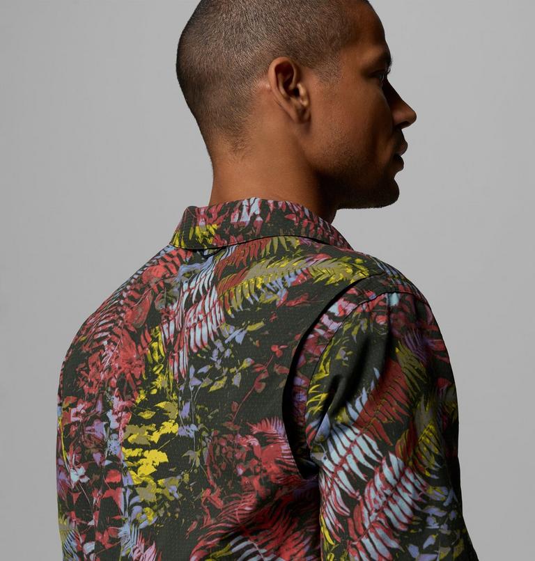 Chemise Fonctionnelle Tiss&eacute;e &agrave; Imprim&eacute; Manches Courtes Tech Trail Homme, Color: Washed Red, Geofern Greenscape, image 7