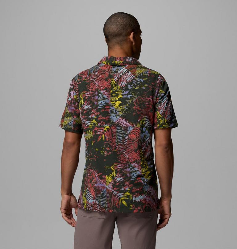 Chemise Fonctionnelle Tiss&eacute;e &agrave; Imprim&eacute; Manches Courtes Tech Trail Homme, Color: Washed Red, Geofern Greenscape, image 3