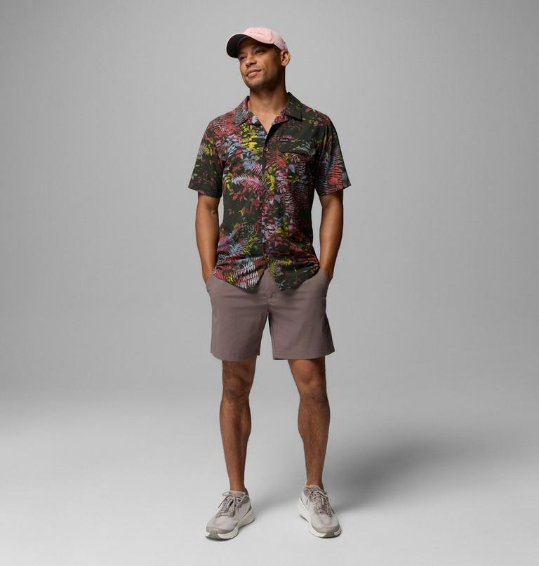 Chemise Fonctionnelle Tiss&eacute;e &agrave; Imprim&eacute; Manches Courtes Tech Trail Homme, Color: Washed Red, Geofern Greenscape, image 2