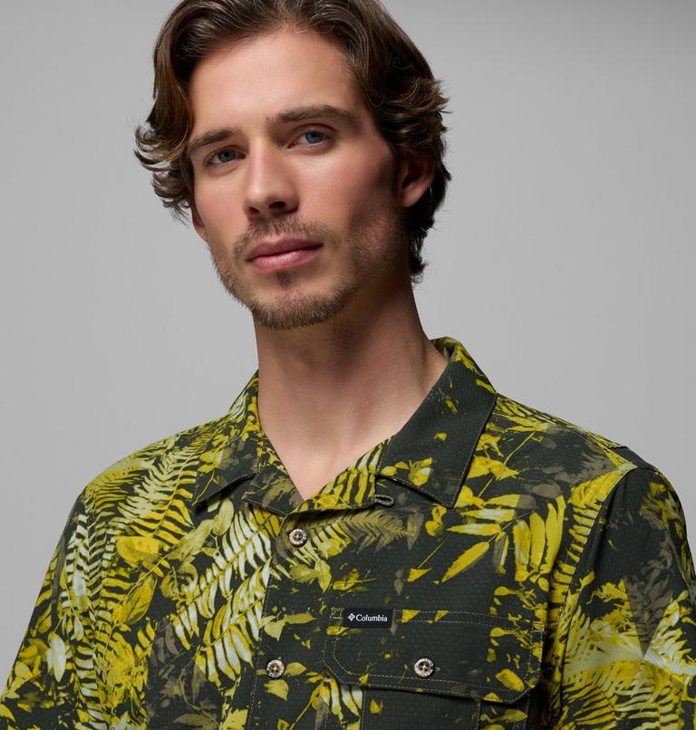 Men's Tech Trail Utility Printed Woven Short Sleeve Shirt, Color: Antique Moss, Geofern Greenscape, image 5