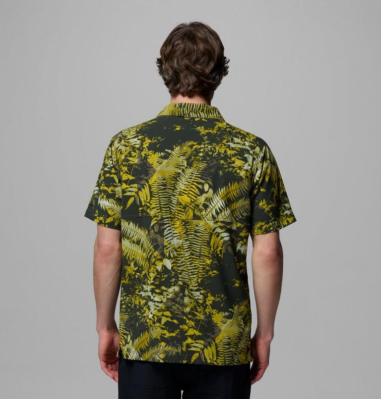 Men's Tech Trail Utility Printed Woven Short Sleeve Shirt, Color: Antique Moss, Geofern Greenscape, image 3